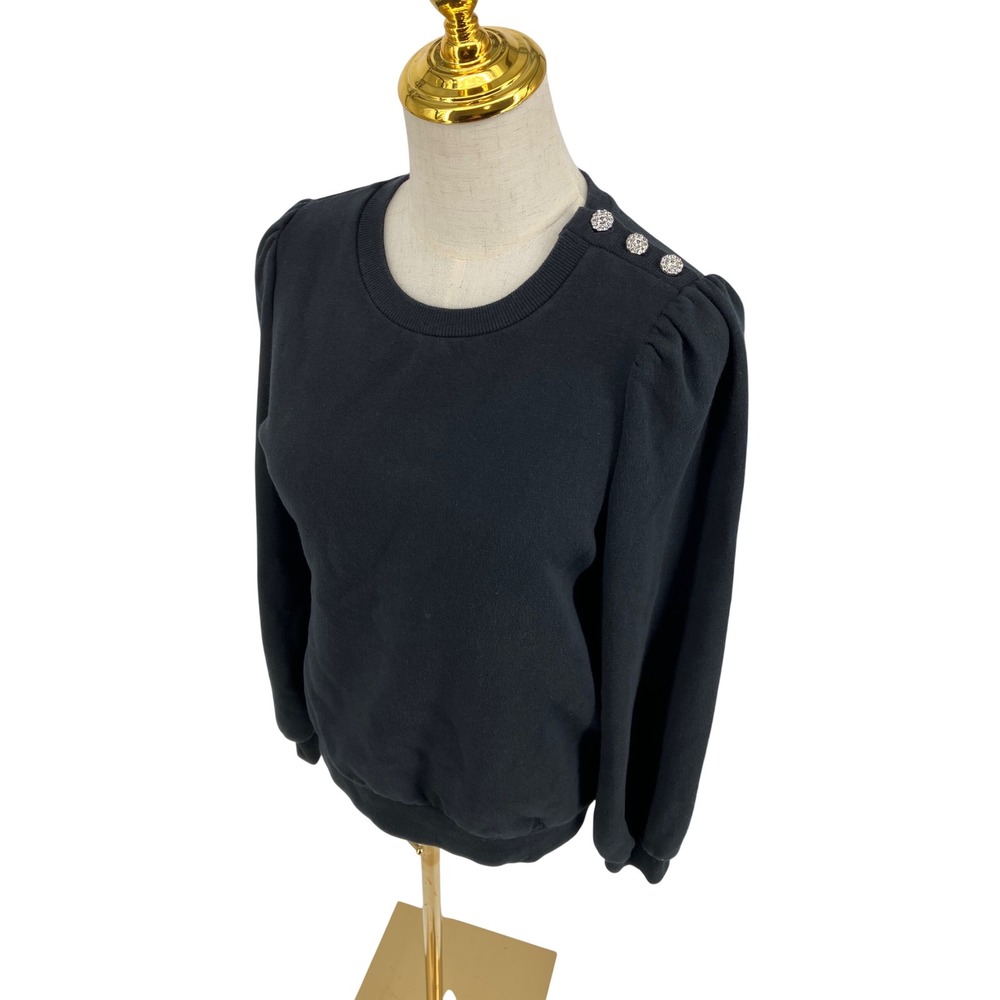 Black Puff Sleeve Shoulder Rhinestone Sweatshirt M Victorian Chic Feminine Party